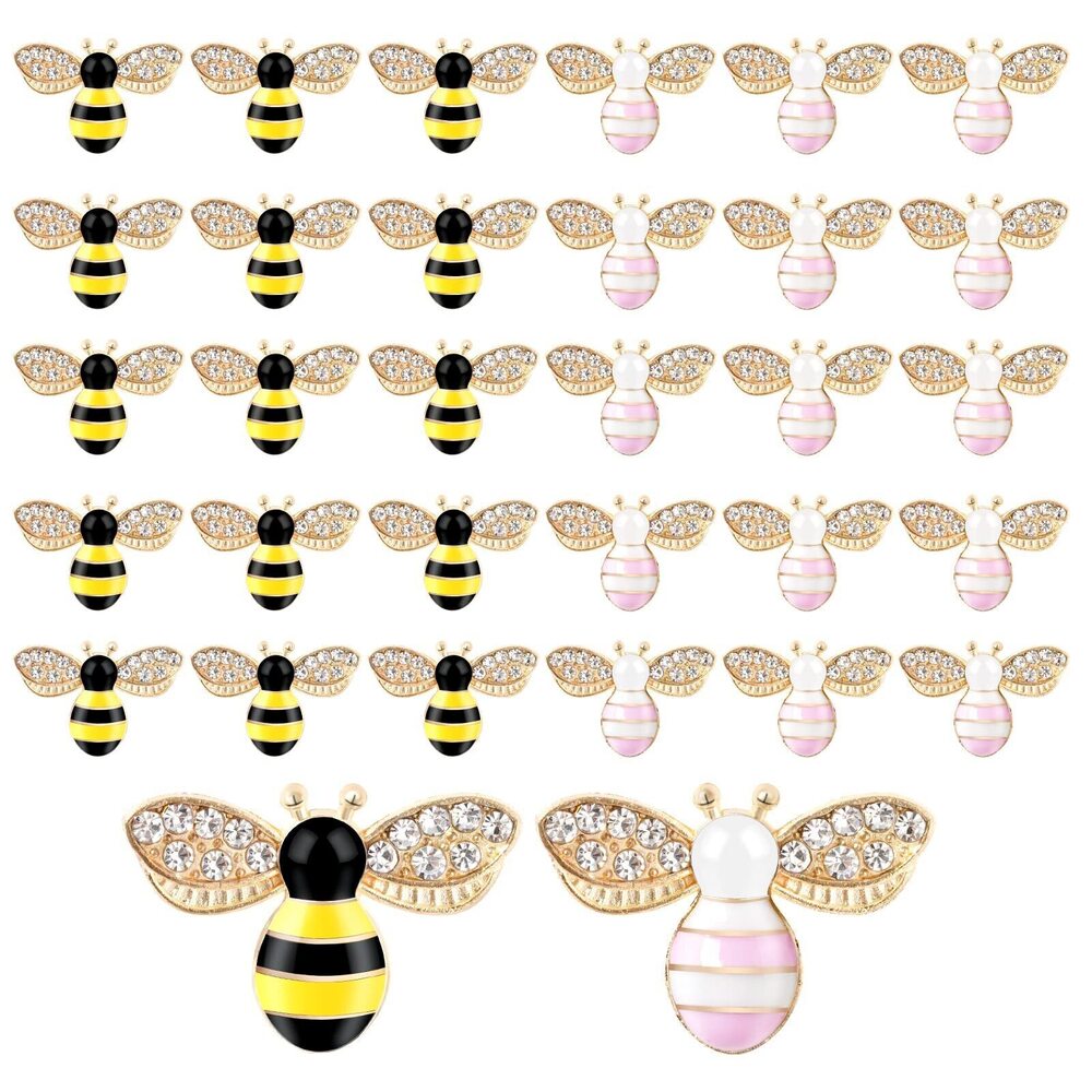 9327 40 Pieces Bee Charms Rhinestone Enamel Craft Bee Pendants Alloy